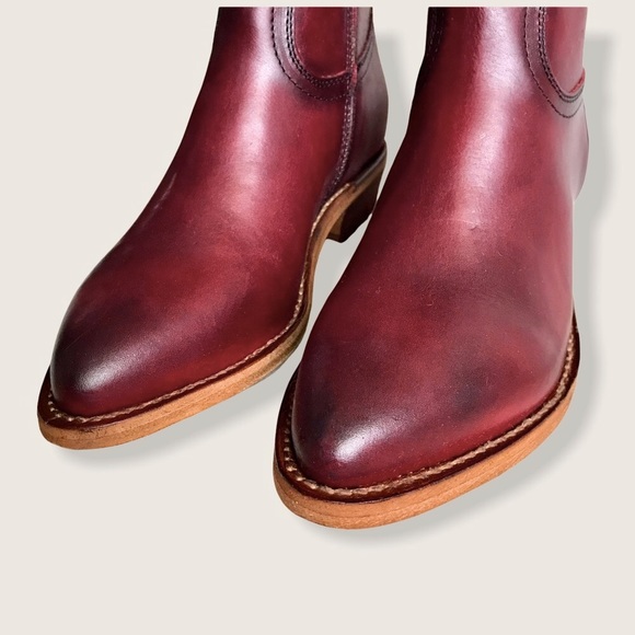 Frye Billy Burgundy Leather Zip Short Ankle Boots - Picture 9 of 16